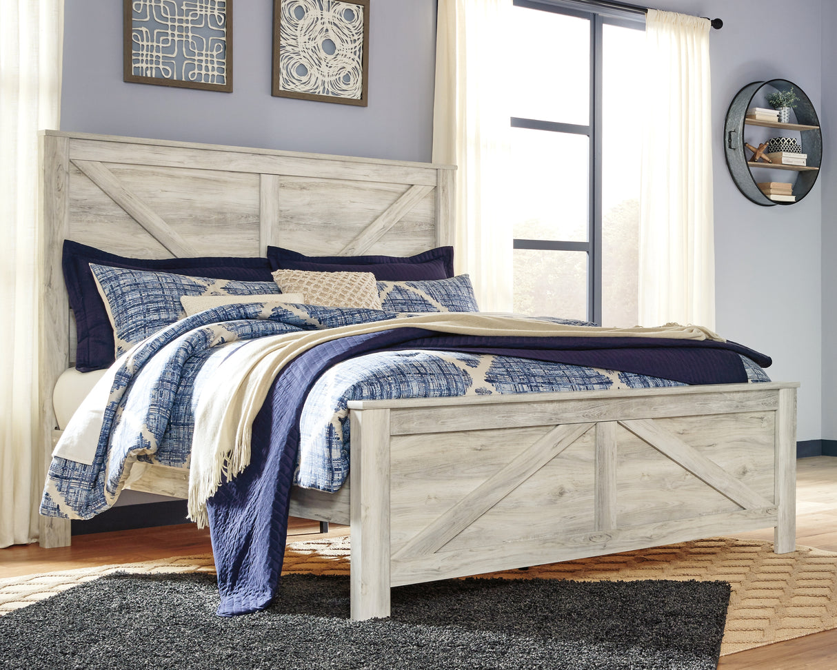 Mega Furniture - Ashley Furniture - Bellaby Bedroom - King Crossbuck Panel Bed / Whitewash - B331B10