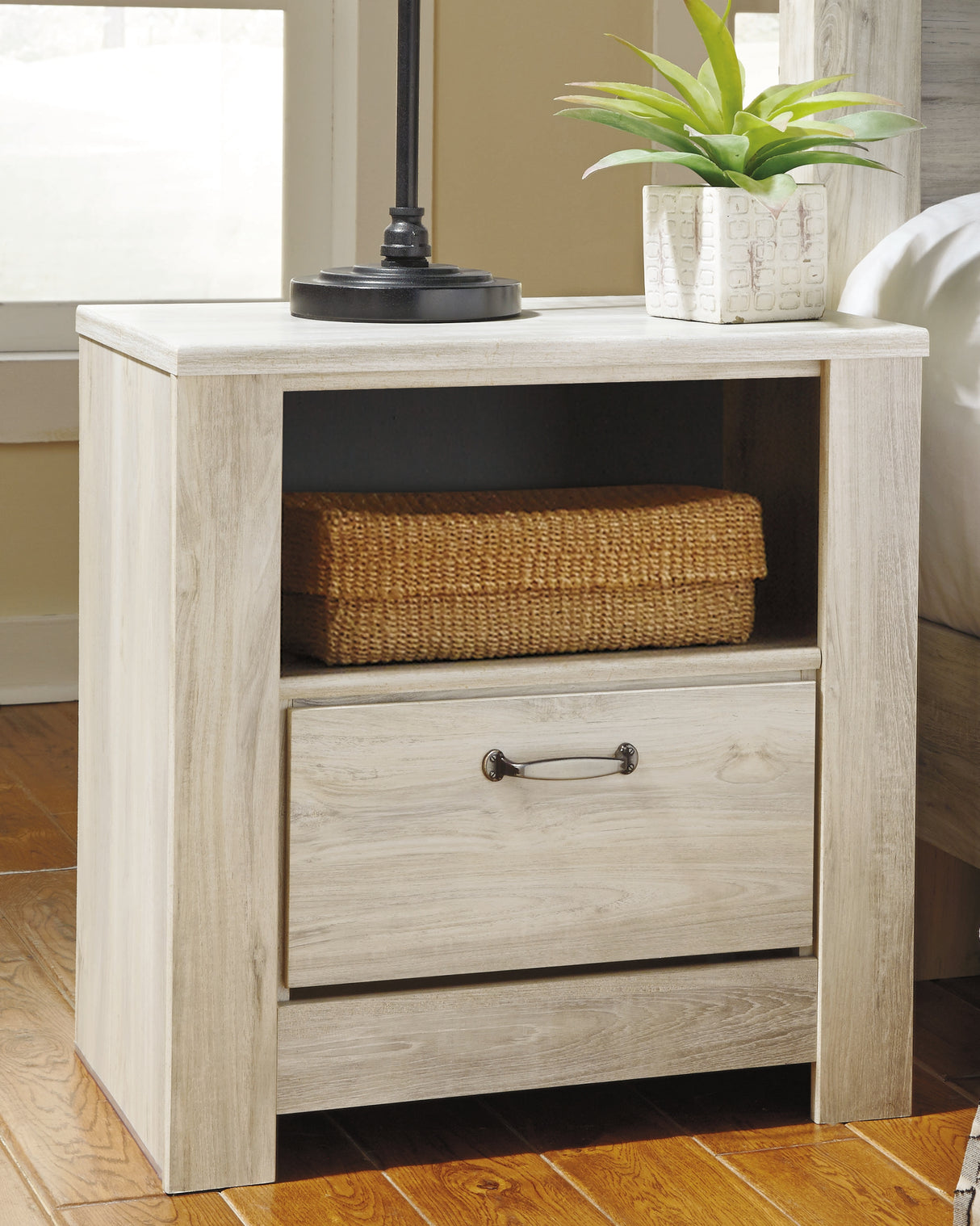 Mega Furniture - Ashley Furniture - Bellaby Bedroom - One Drawer Night Stand / Whitewash - B331-91