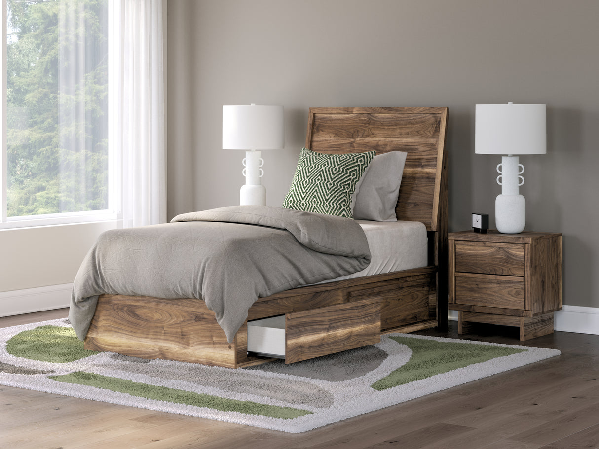 Mega Furniture - Ashley Furniture - Chirason Bedroom - Twin Panel Bed with Storage / Brown - PCB3367B27