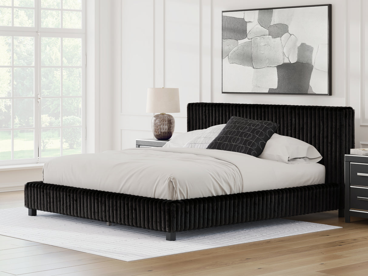 Mega Furniture - Ashley Furniture - Zuraleus Bedroom - King Upholstered Bed / Black - PCB3380B13