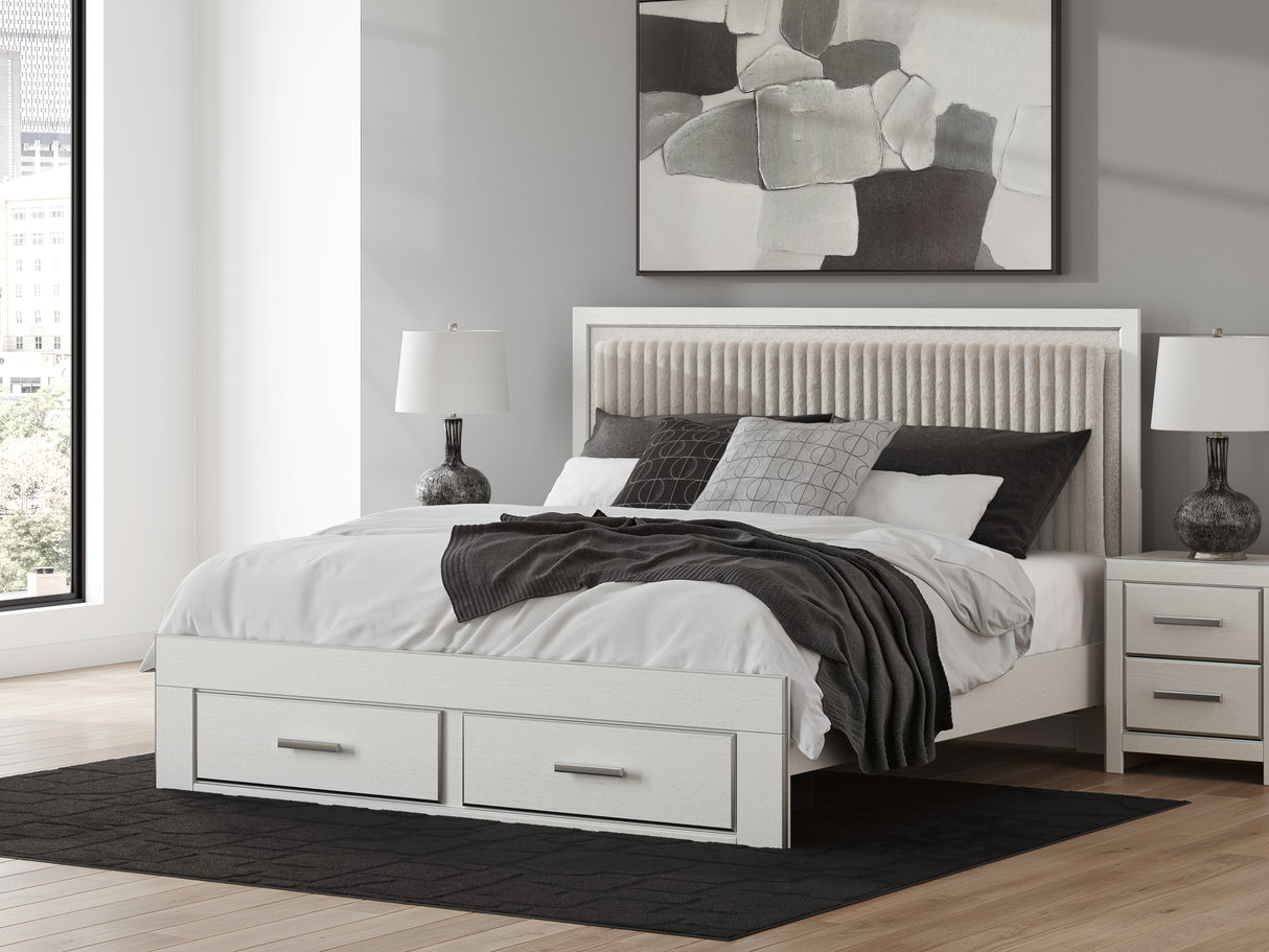 Mega Furniture - Ashley Furniture - Zuraleus Bedroom - King Upholstered Panel Storage Bed / White - PCB3381B9