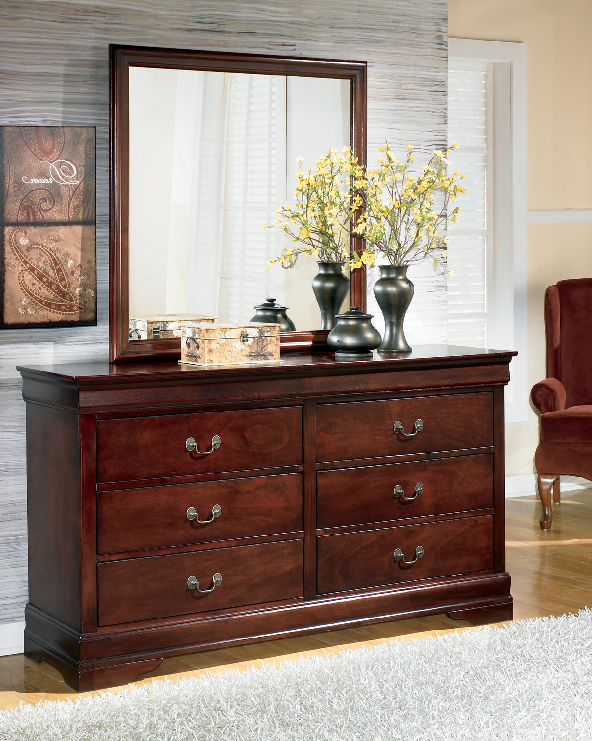 Mega Furniture - Ashley Furniture - Alisdair Bedroom - Dresser and Mirror / Reddish Brown - B376B1
