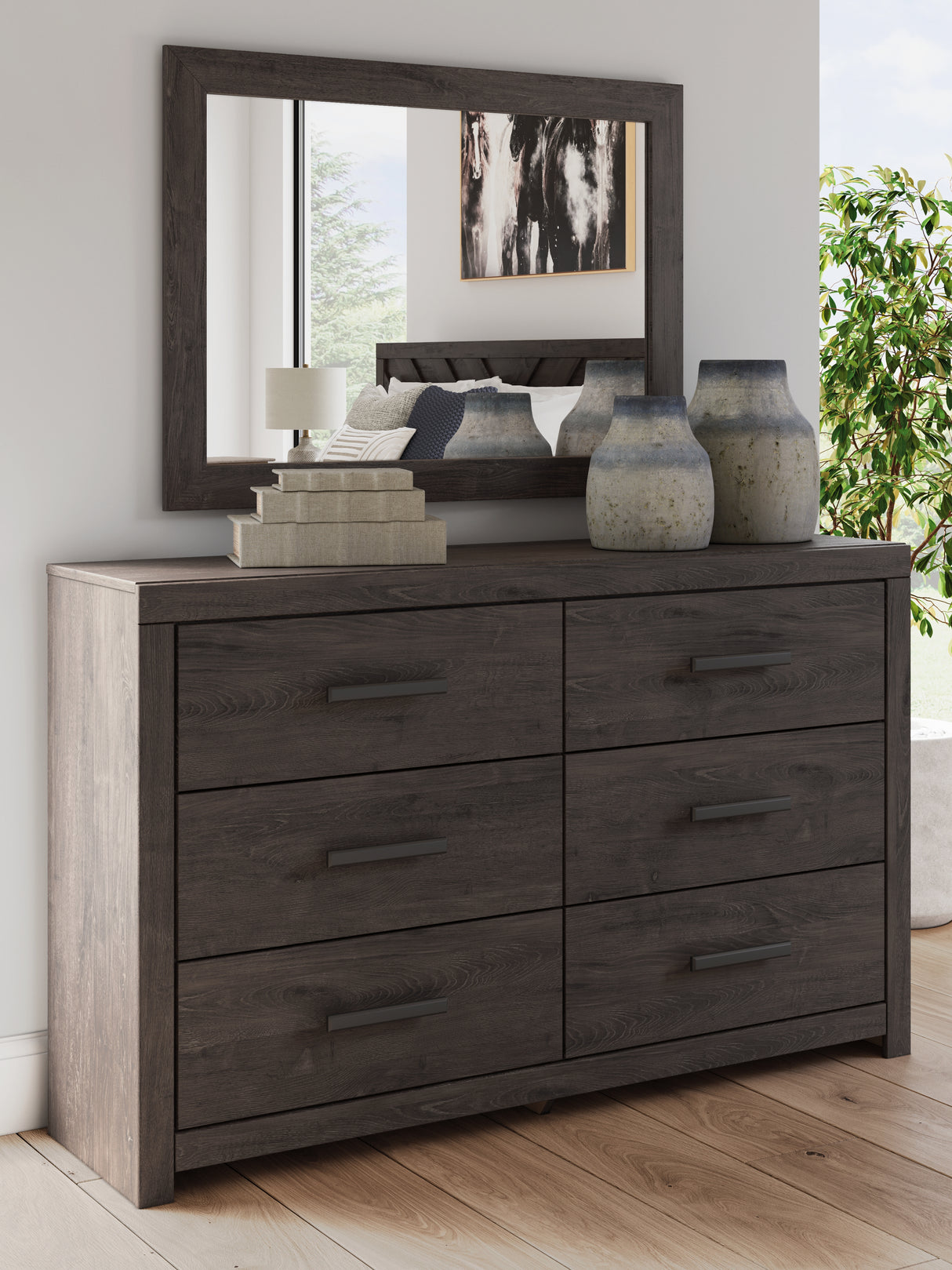 Mega Furniture - Ashley Furniture - Prendonea Bedroom - Dresser and Mirror / Charcoal - B3789B1