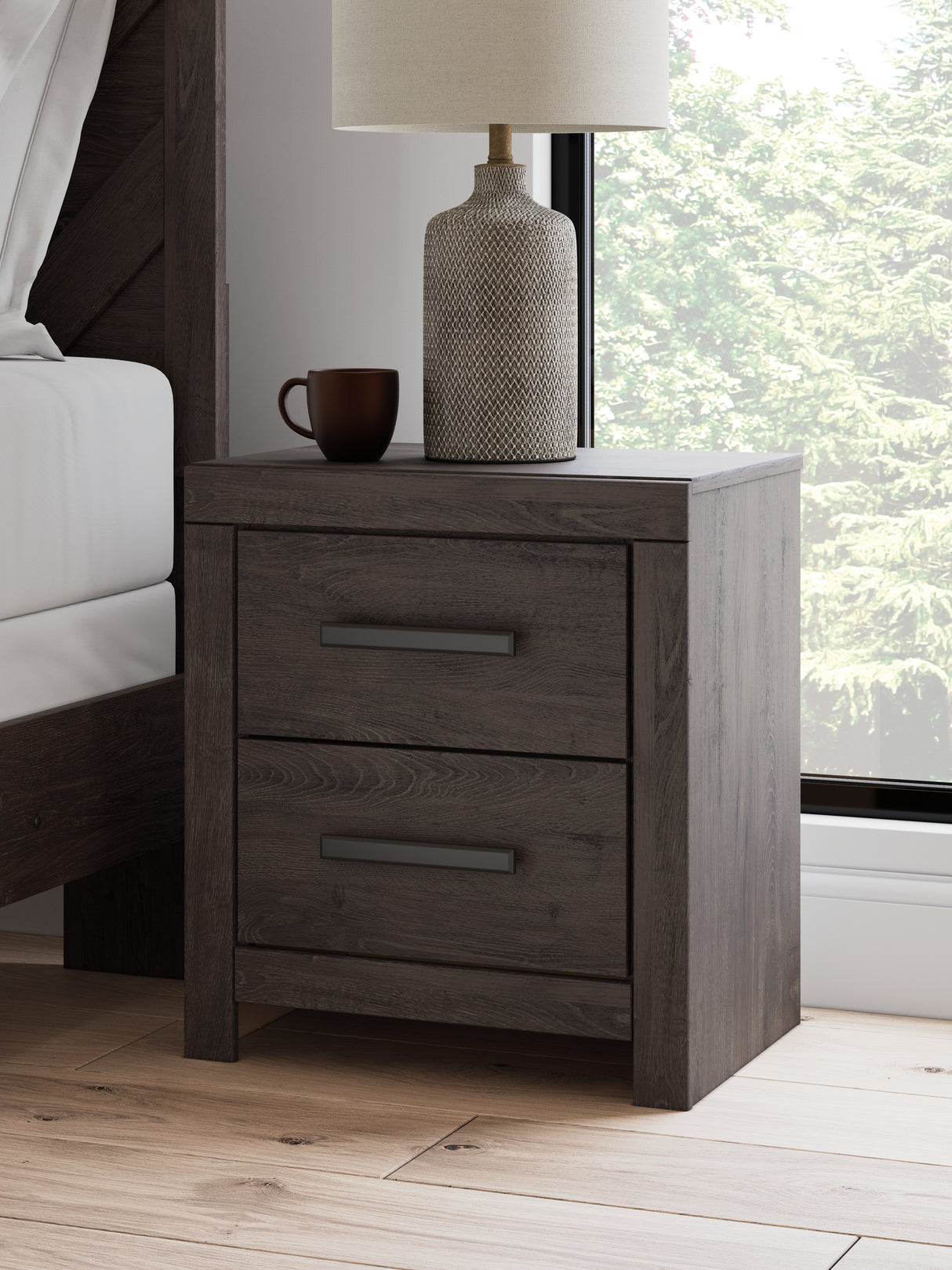 Mega Furniture - Ashley Furniture - Prendonea Bedroom - Two Drawer Night Stand / Charcoal - B3789-92