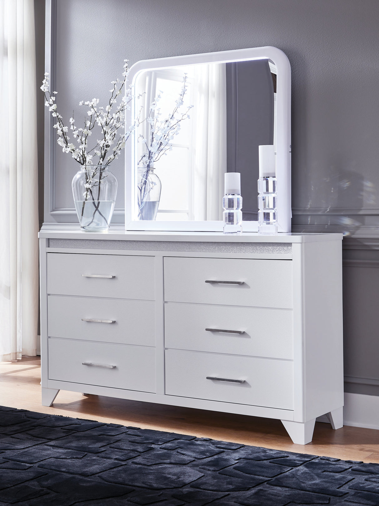 Mega Furniture - Ashley Furniture - Jarlee Bedroom - Dresser and Mirror / White - PCB392B1