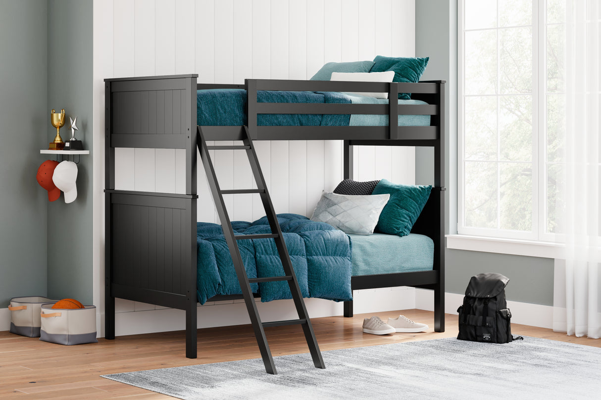 Mega Furniture - Ashley Furniture - Nextonfort Bedroom - Twin over Twin Bunk Bed / Black - B396B7