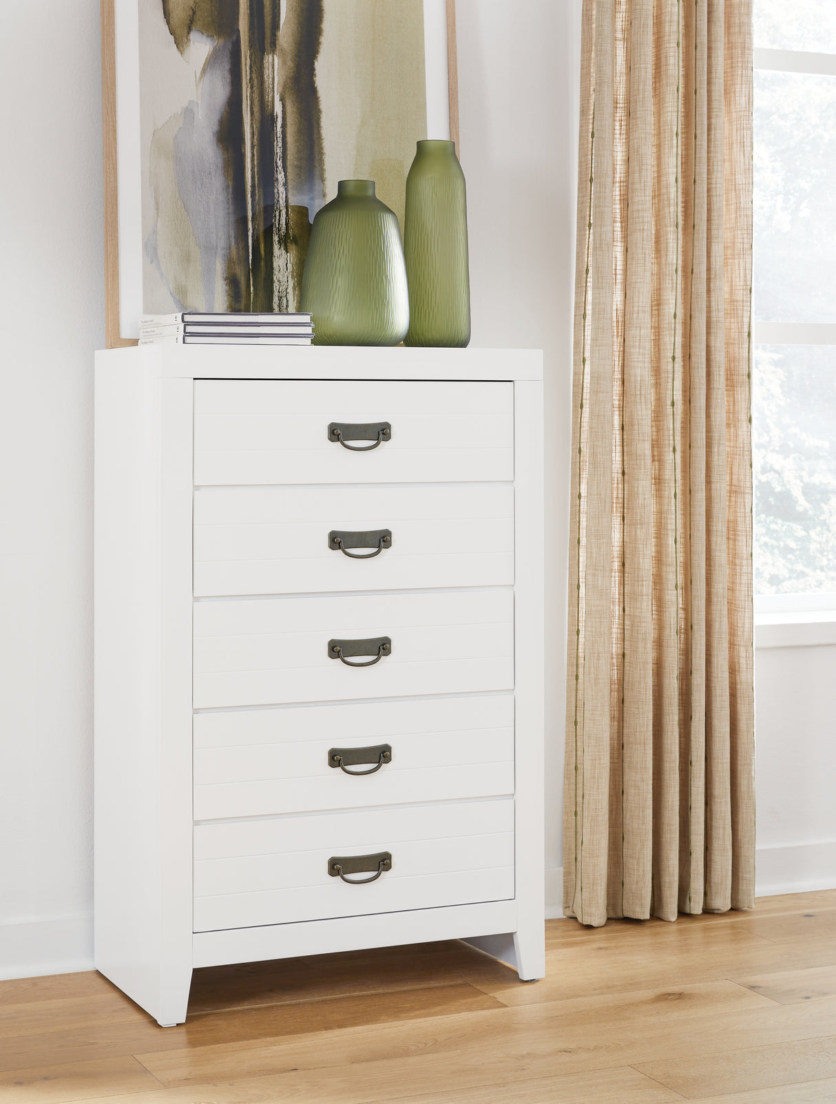 Mega Furniture - Ashley Furniture - Binterglen Bedroom - Five Drawer Chest / White - B427-46