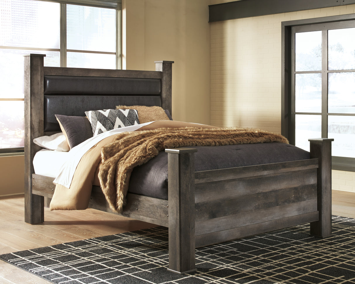 Mega Furniture - Ashley Furniture - Wynnlow Bedroom - Queen Upholstered Poster Bed / Gray - B440B7
