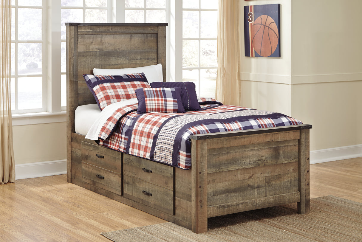 Mega Furniture - Ashley Furniture - Trinell Bedroom - Twin Panel Bed with 2 Storage Drawers / Brown - B446B15