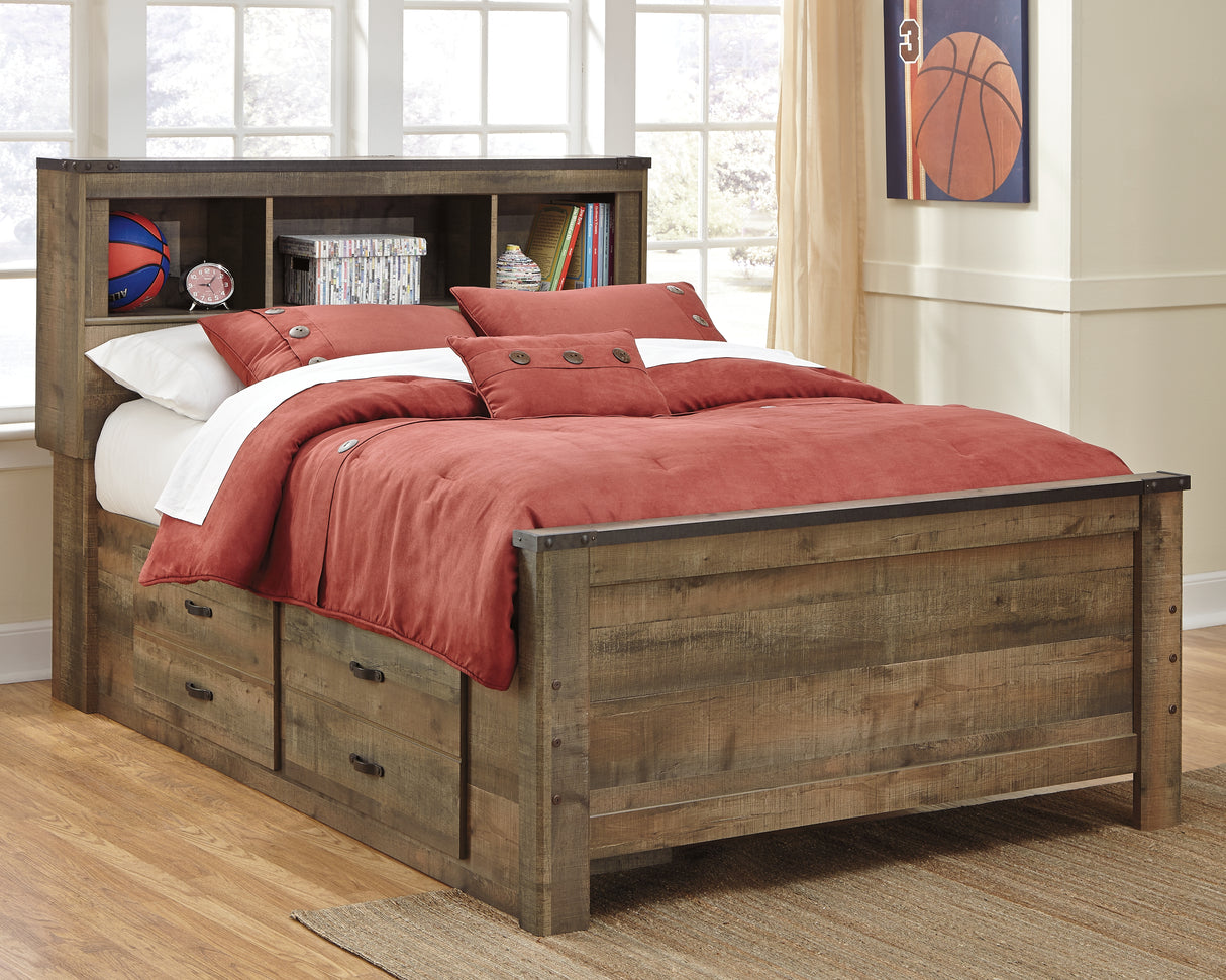 Mega Furniture - Ashley Furniture - Trinell Bedroom - Full Bookcase Bed with 2 Sided Storage / Brown - B446B79