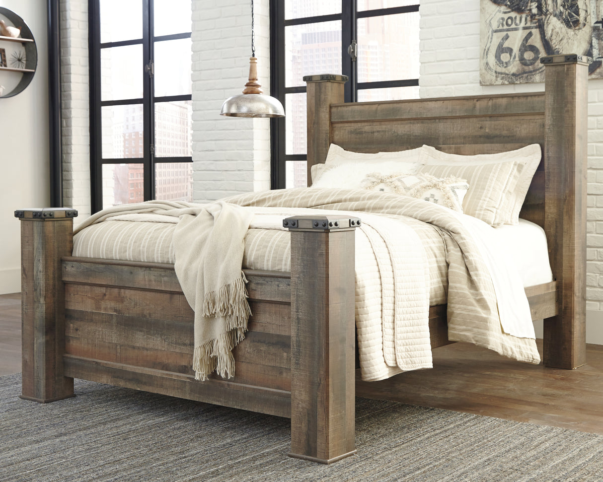 Mega Furniture - Ashley Furniture - Trinell Bedroom - Queen Poster Bed / Brown - B446B40