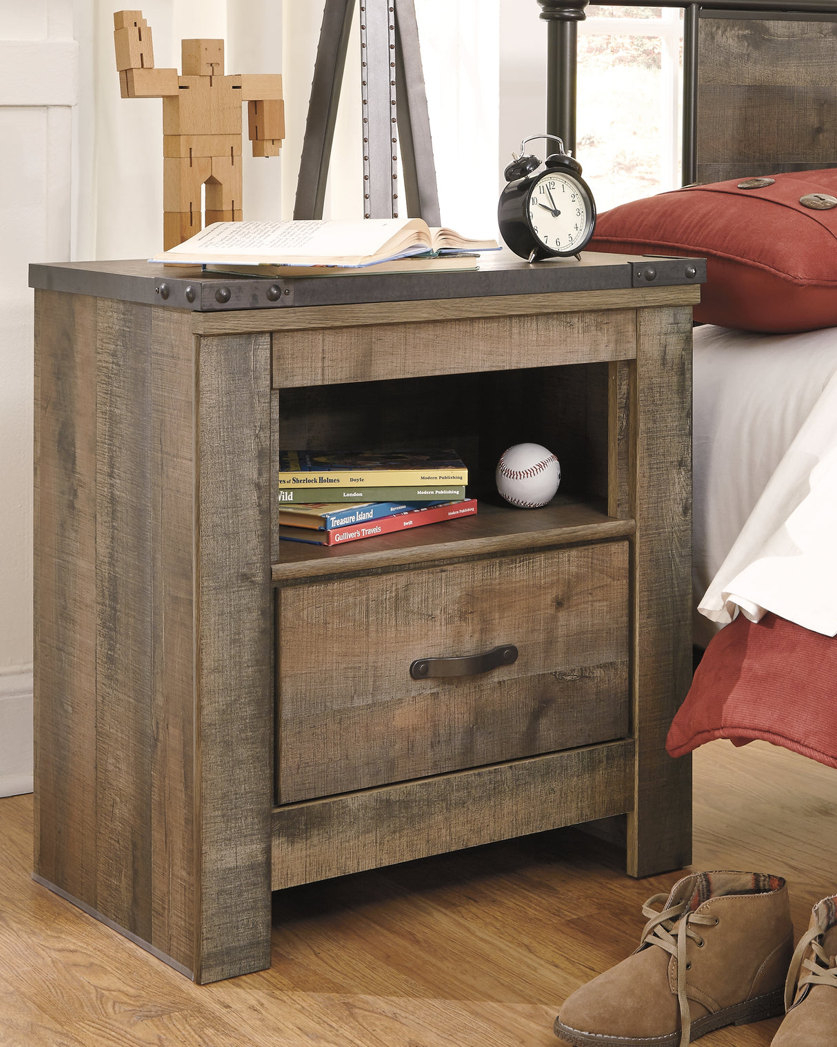 Mega Furniture - Ashley Furniture - Trinell Bedroom - One Drawer Night Stand / Brown - B446-91