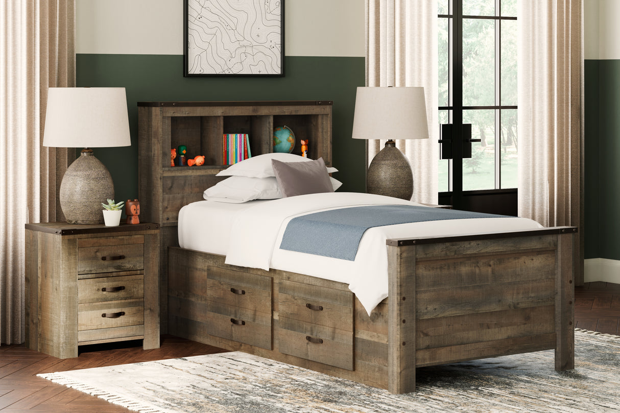 Mega Furniture - Ashley Furniture - Trinell Bedroom - Twin Bookcase Bed with 2 Storage Drawers / Brown - B446B17