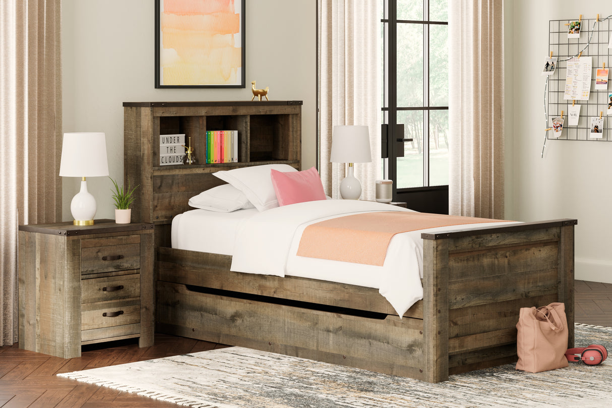 Mega Furniture - Ashley Furniture - Trinell Bedroom - Twin Bookcase Bed with 1 Large Storage Drawer / Brown - B446B22