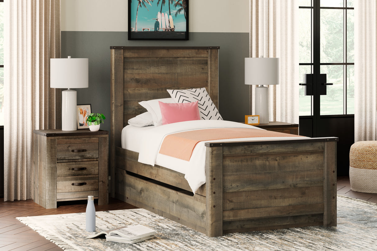 Mega Furniture - Ashley Furniture - Trinell Bedroom - Twin Panel Bed with 1 Large Storage Drawer / Brown - B446B8