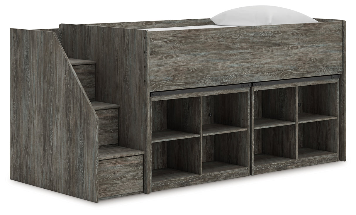 Mega Furniture - Ashley Furniture - Frandern Twin Loft Bed with Bookcase Storage - Twin Loft Bed with Bookcase Storage / Warm Gray - B4480B25