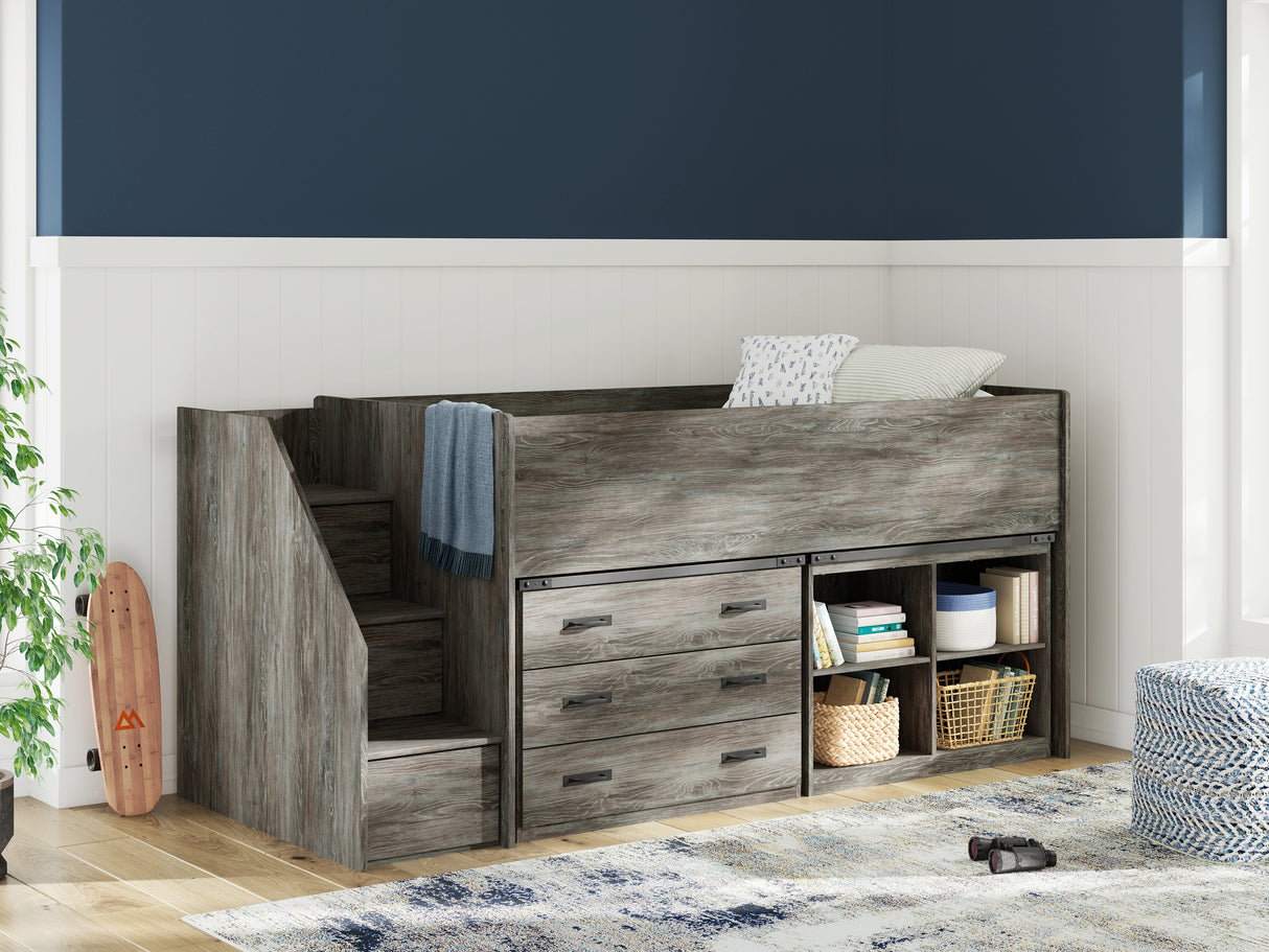 Mega Furniture - Ashley Furniture - Frandern Bedroom - Twin Loft Bed with Bookcase and Drawer Storage / Gray - B4480B16