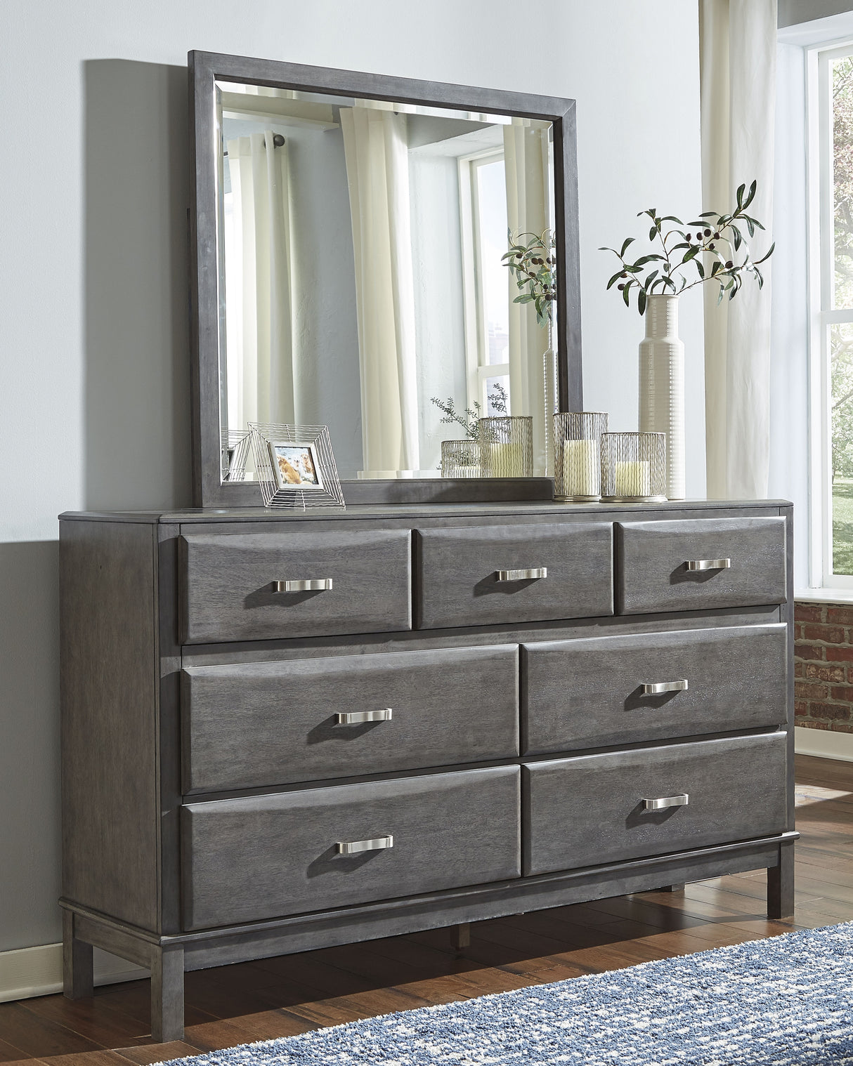 Mega Furniture - Ashley Furniture - Caitbrook Bedroom - Dresser and Mirror / Gray - B476B1