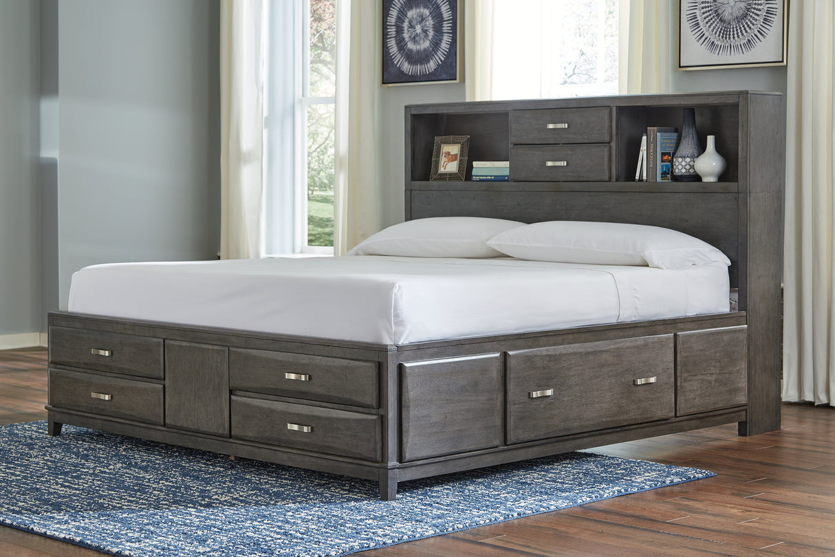 Mega Furniture - Ashley Furniture - Caitbrook Bedroom - King Storage Bed with 8 Drawers / Gray - B476B6