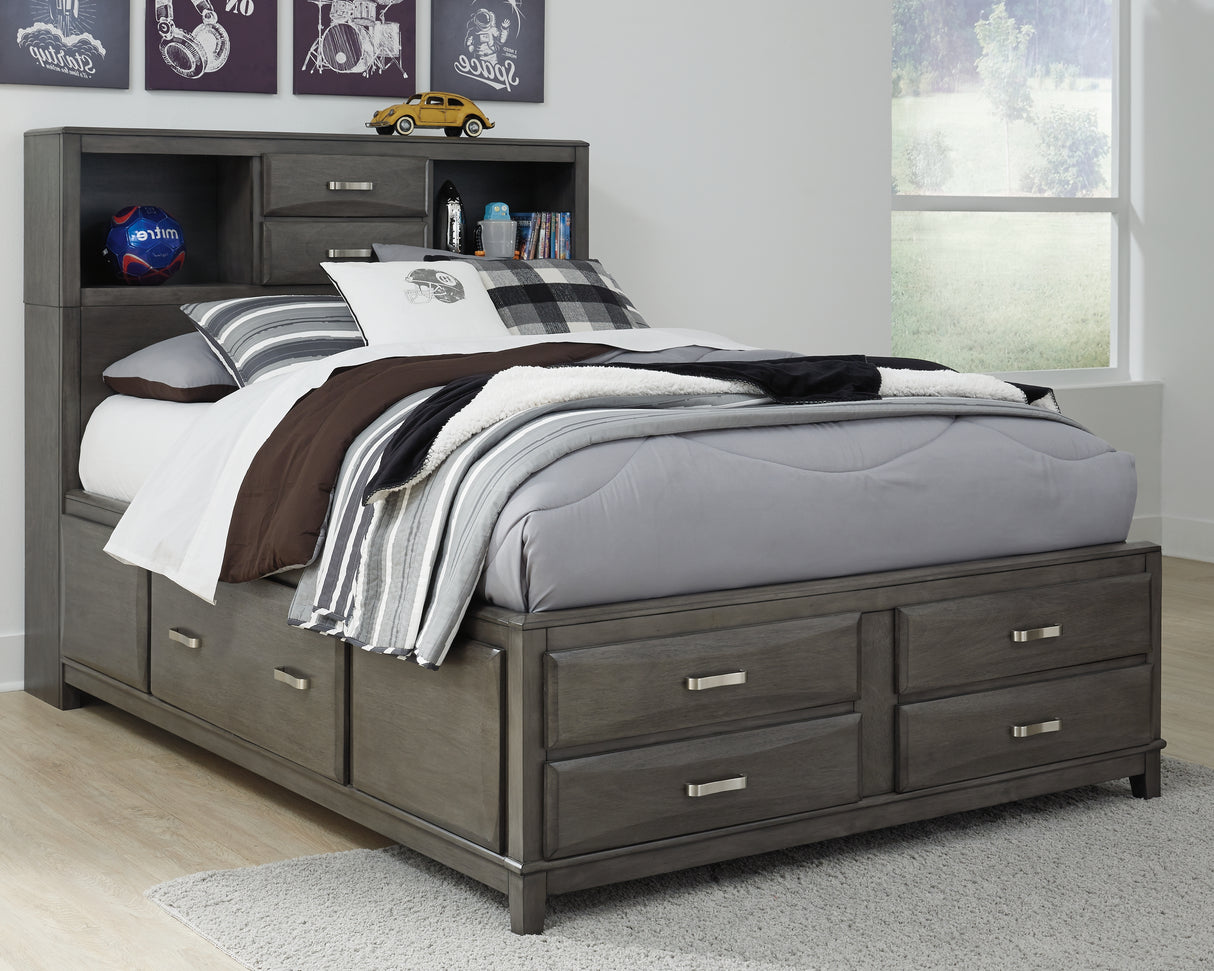 Mega Furniture - Ashley Furniture - Caitbrook Bedroom - Queen Storage Bed with 8 Drawers / Gray - B476B2