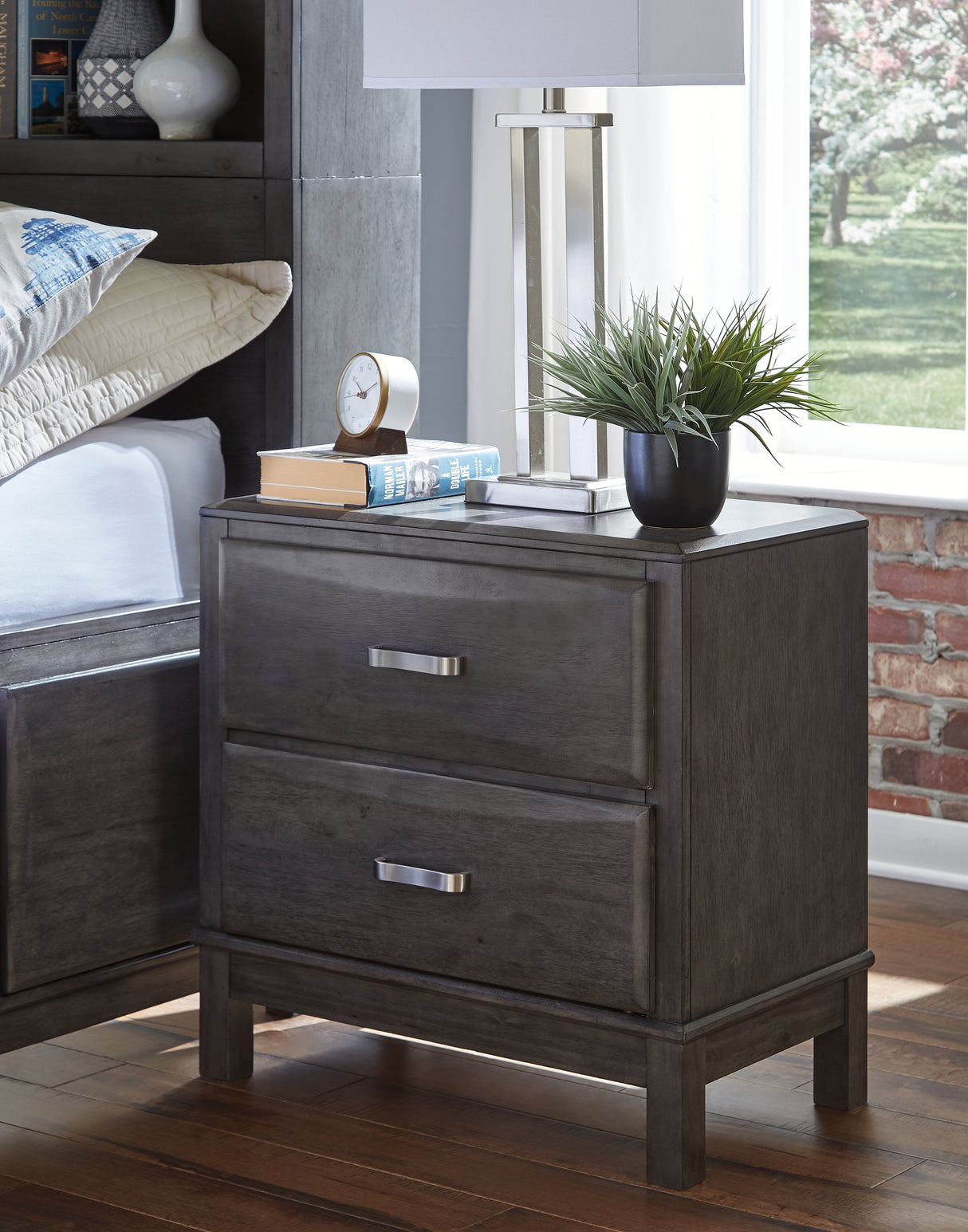 Mega Furniture - Ashley Furniture - Caitbrook Bedroom - Two Drawer Night Stand / Gray - B476-92