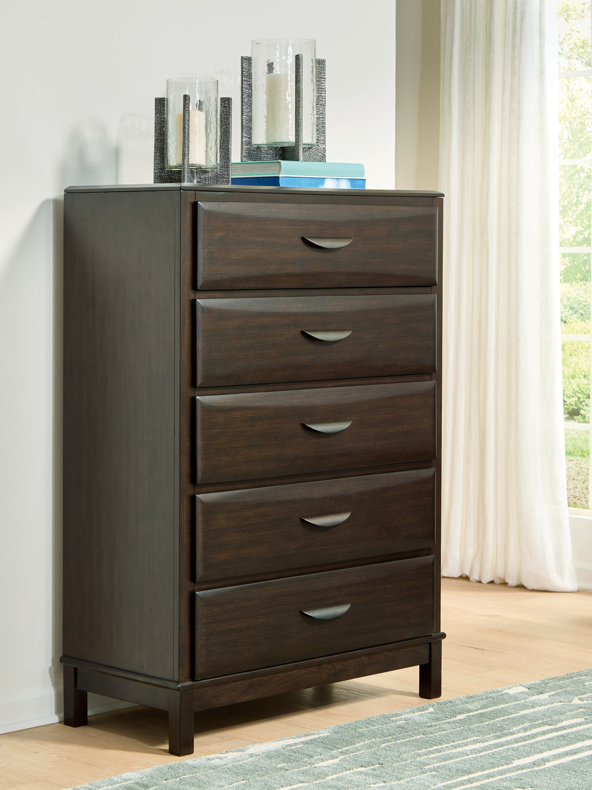 Mega Furniture - Ashley Furniture - Vanmore Bedroom - Five Drawer Chest / Dark Brown - B479-46
