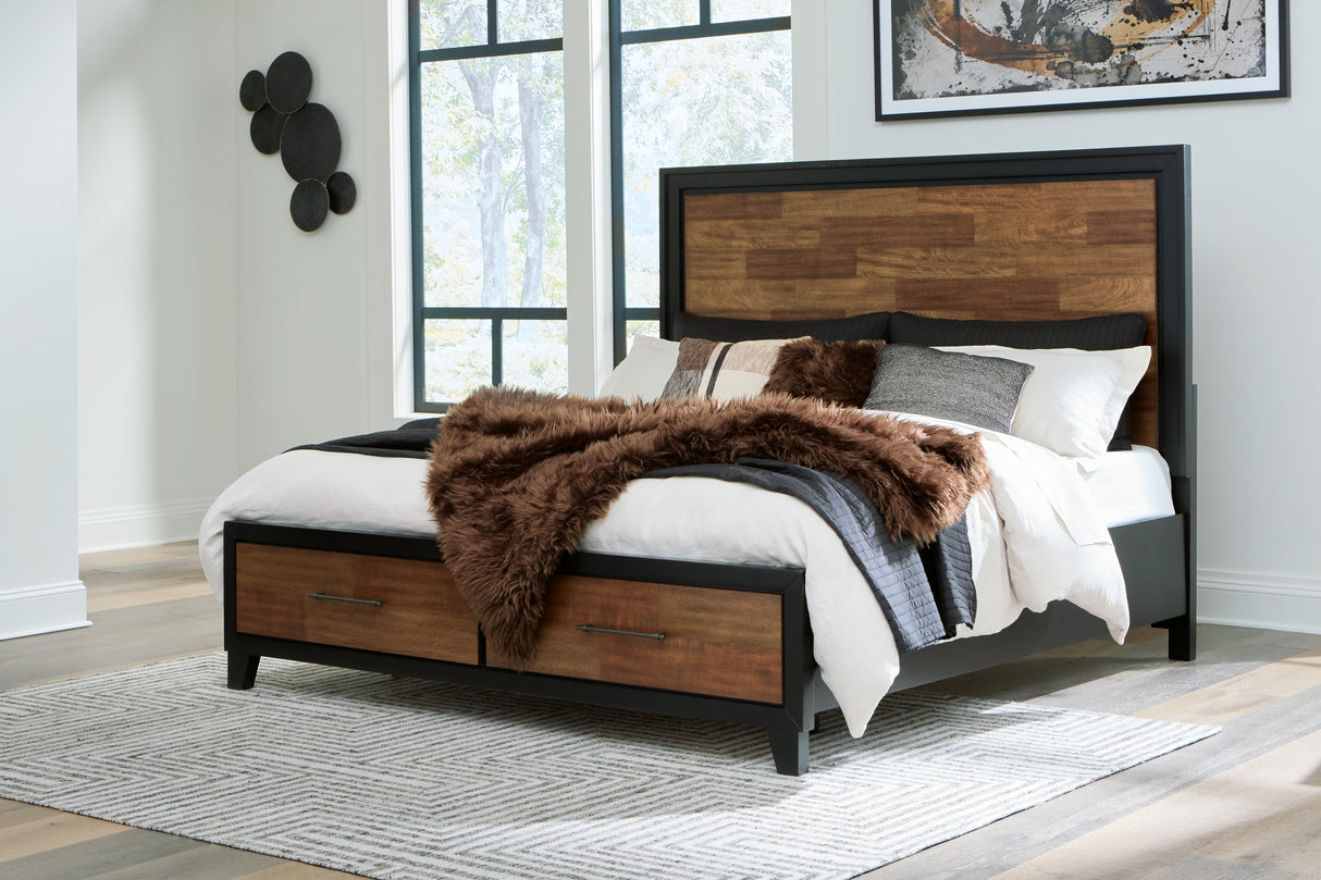 Mega Furniture - Ashley Furniture - Kraeburn Bedroom - King Panel Storage Bed / Brown/Black - B496B12