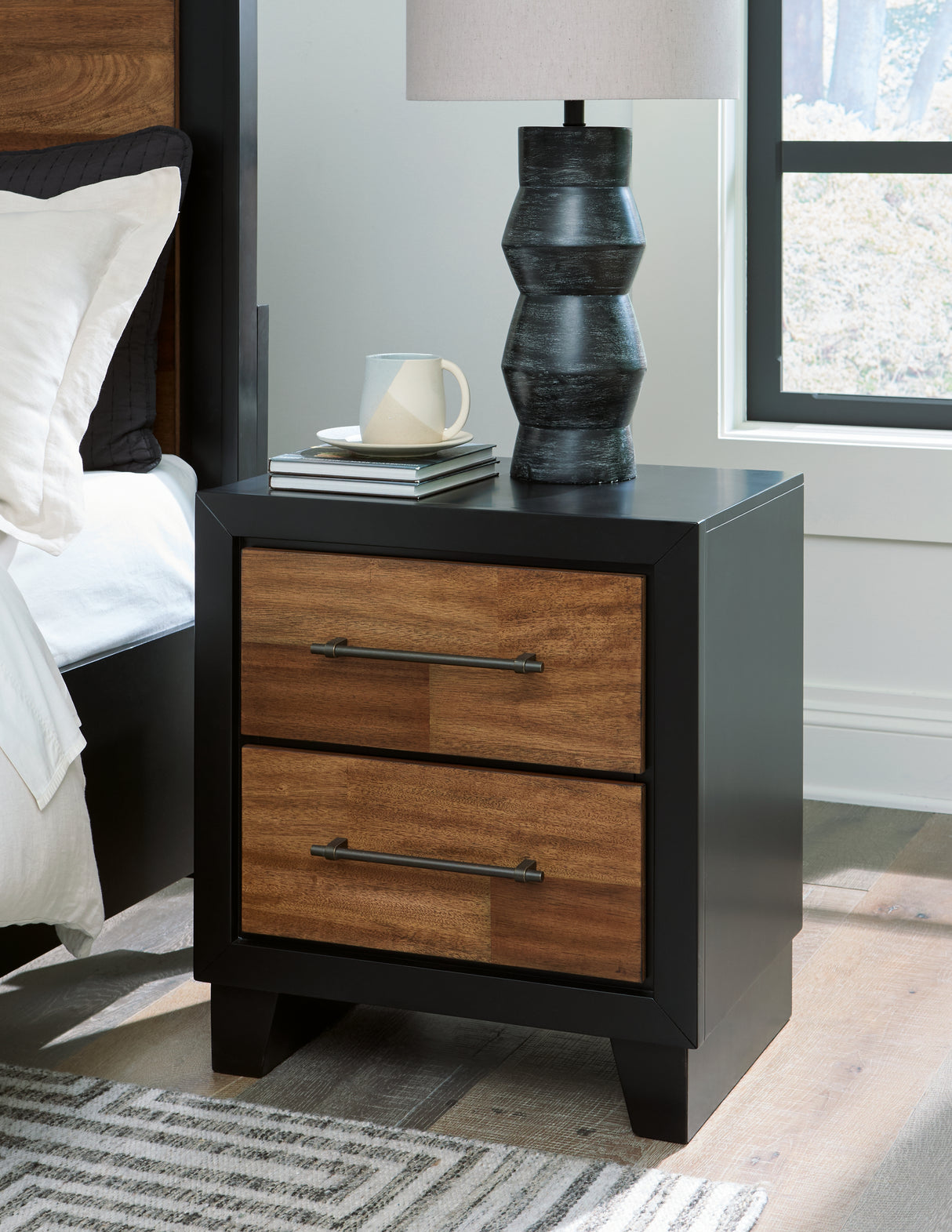 Mega Furniture - Ashley Furniture - Kraeburn Bedroom - Two Drawer Night Stand / Brown/Black - B496-92