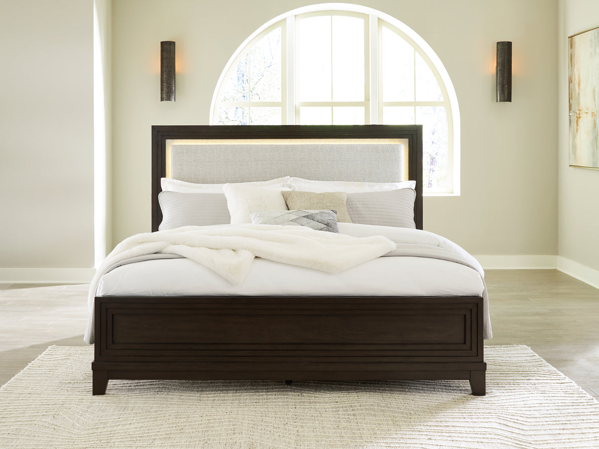 Mega Furniture - Ashley Furniture - Neymorton Bedroom - California King Upholstered Panel Bed / Dark Grayish Brown - B618B5