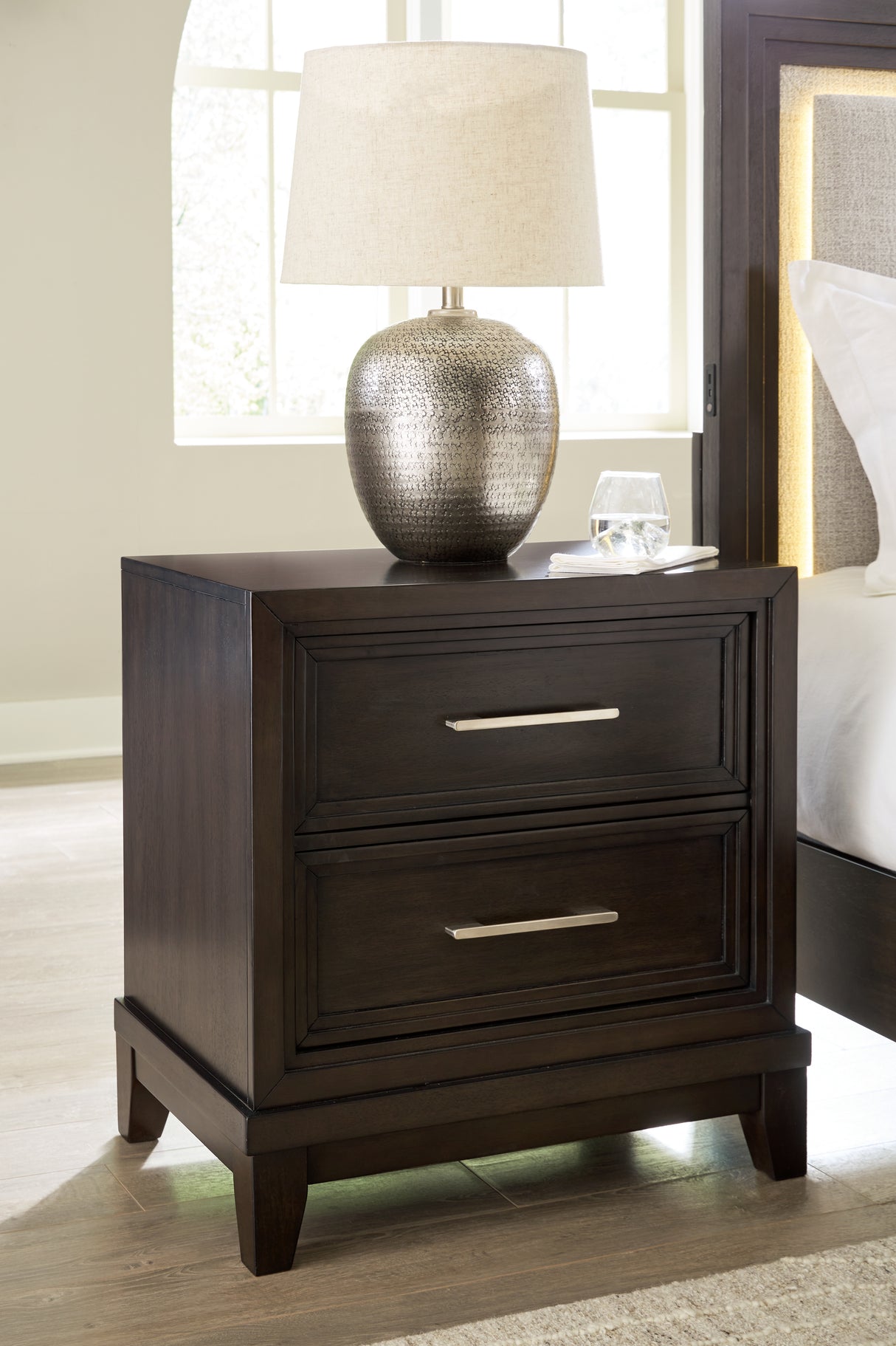 Mega Furniture - Ashley Furniture - Neymorton Bedroom - Two Drawer Night Stand / Dark Grayish Brown - B618-92