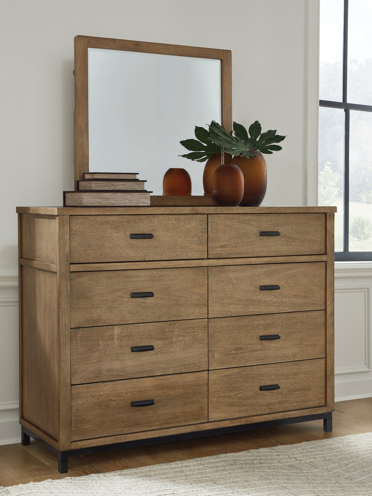 Mega Furniture - Ashley Furniture - Tomtyn Bedroom - Dresser and Mirror / Light Brown - B622B1