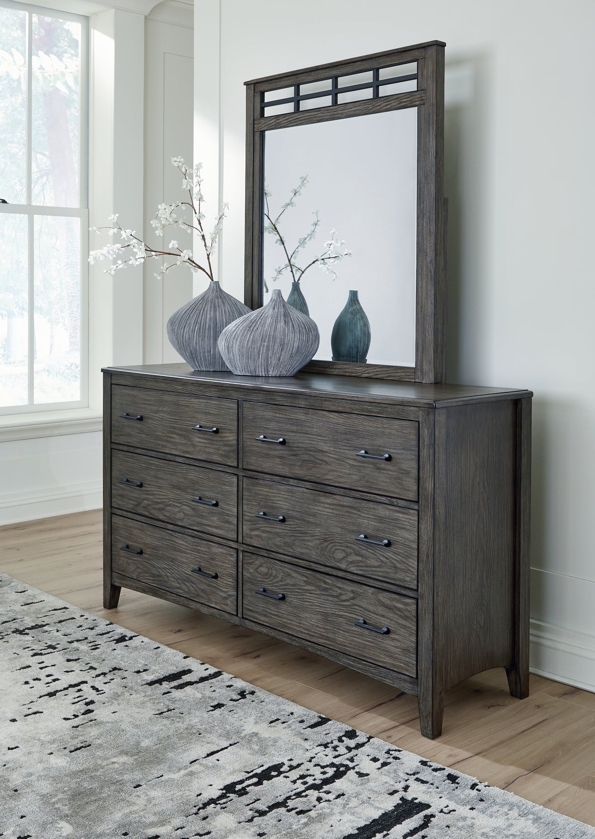 Mega Furniture - Ashley Furniture - Montillan Bedroom - Dresser and Mirror / Grayish Brown - B651B1