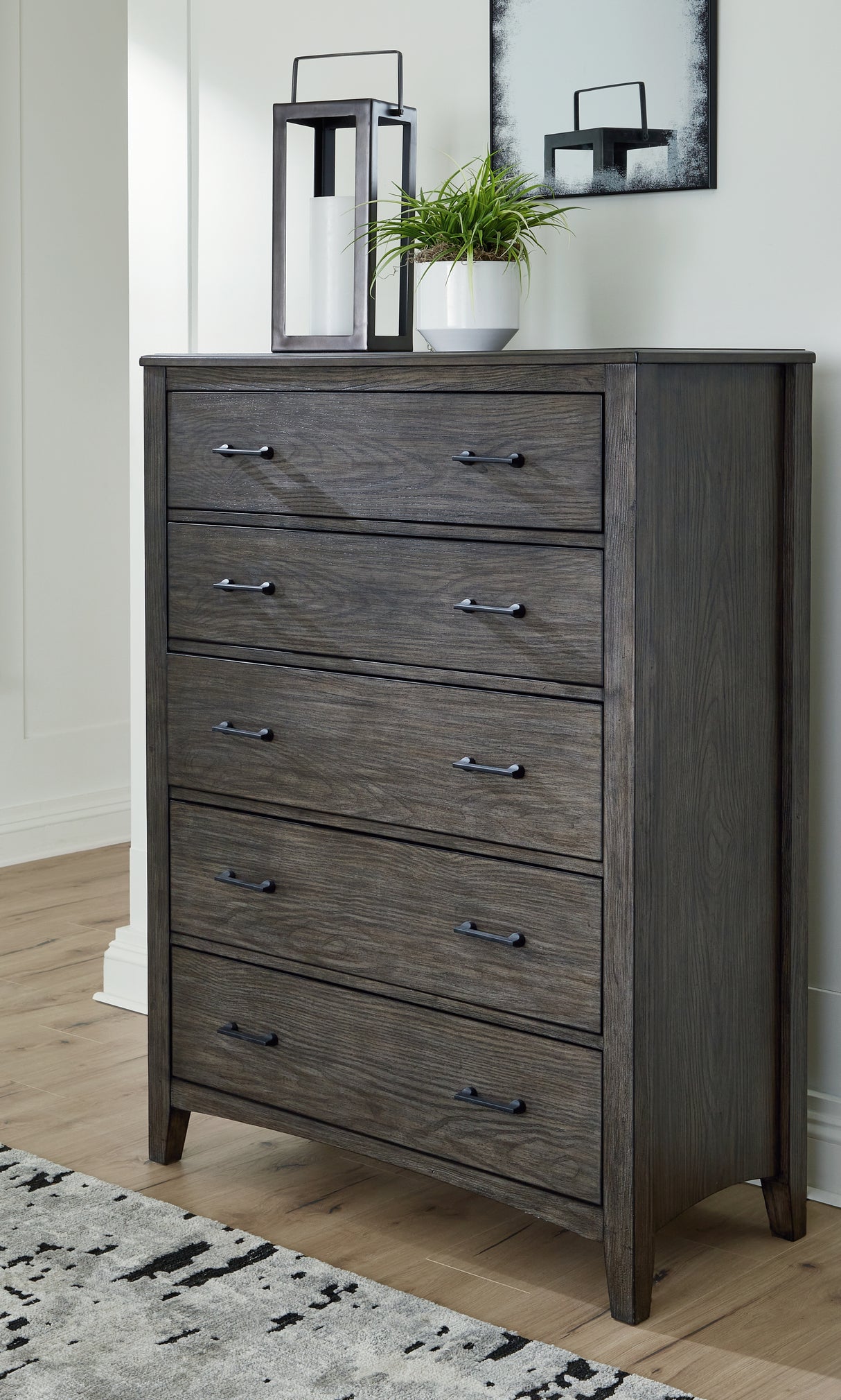 Mega Furniture - Ashley Furniture - Montillan Bedroom - Five Drawer Chest / Grayish Brown - B651-46
