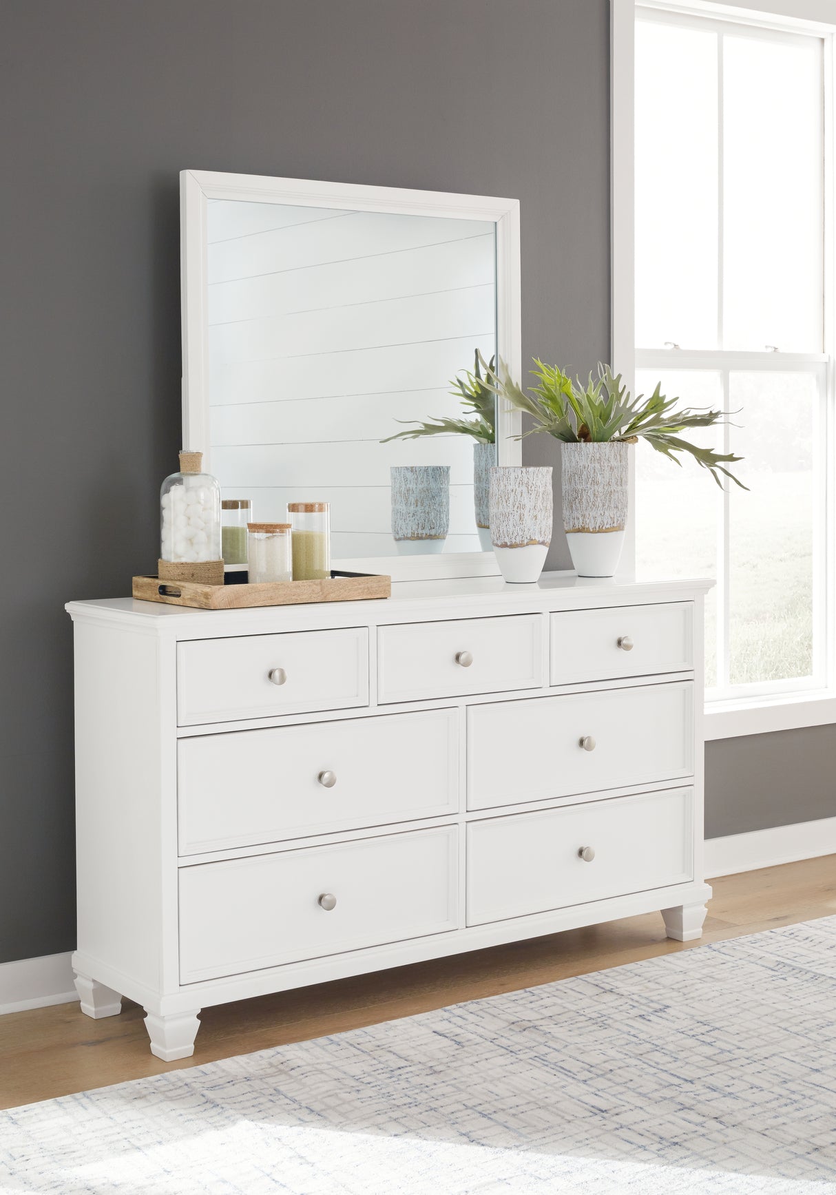 Mega Furniture - Ashley Furniture - Fortman Bedroom - Dresser and Mirror / White - B680B1