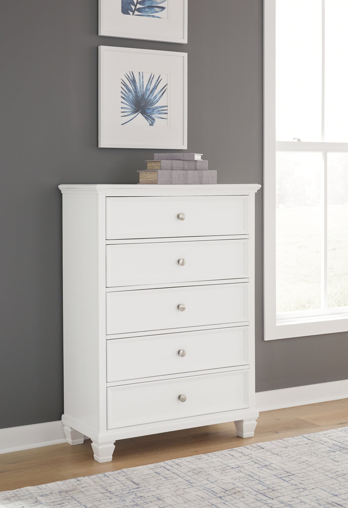 Mega Furniture - Ashley Furniture - Fortman Bedroom - Five Drawer Chest / White - B680-46