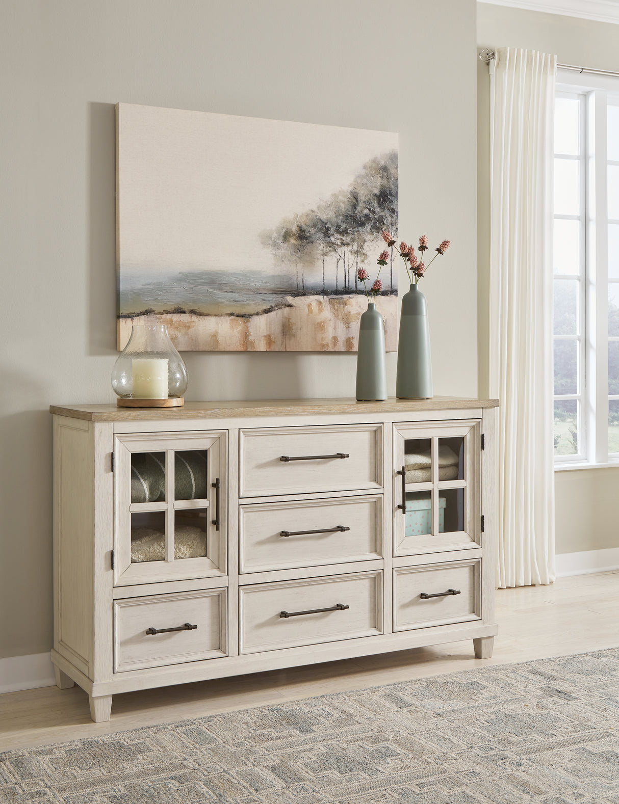 Mega Furniture - Ashley Furniture - Shaybrock Bedroom - Dresser / Antique White/Brown - B683-31