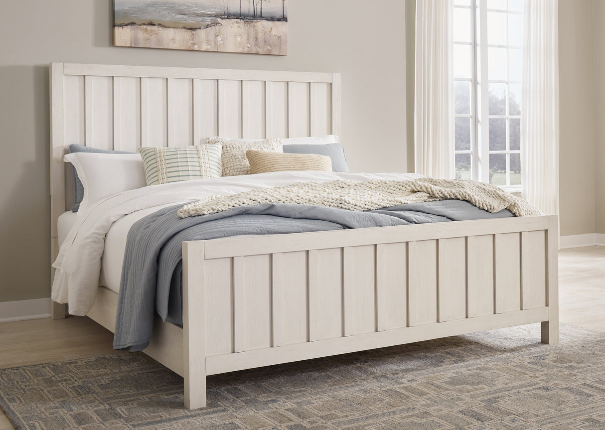 Mega Furniture - Ashley Furniture - Shaybrock Bedroom - King Panel Bed / Antique White - B683B6