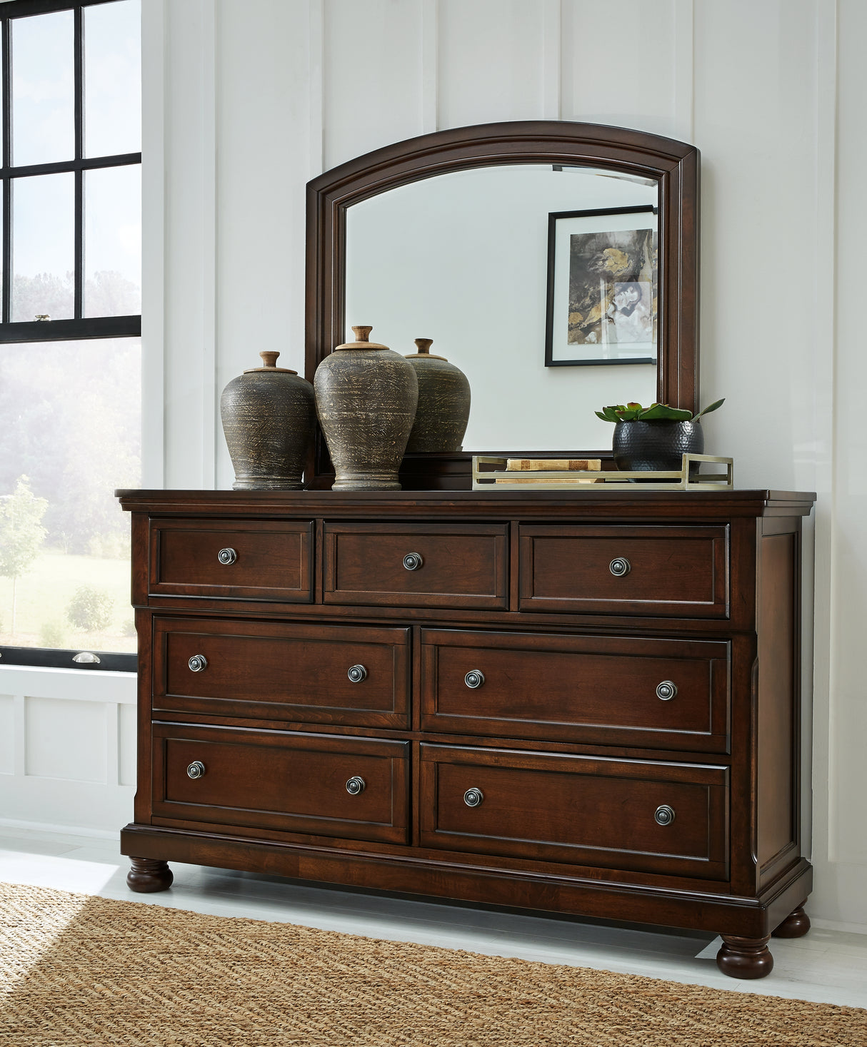 Mega Furniture - Ashley Furniture - Porter Bedroom - Dresser and Mirror / Rustic Brown - B697B1