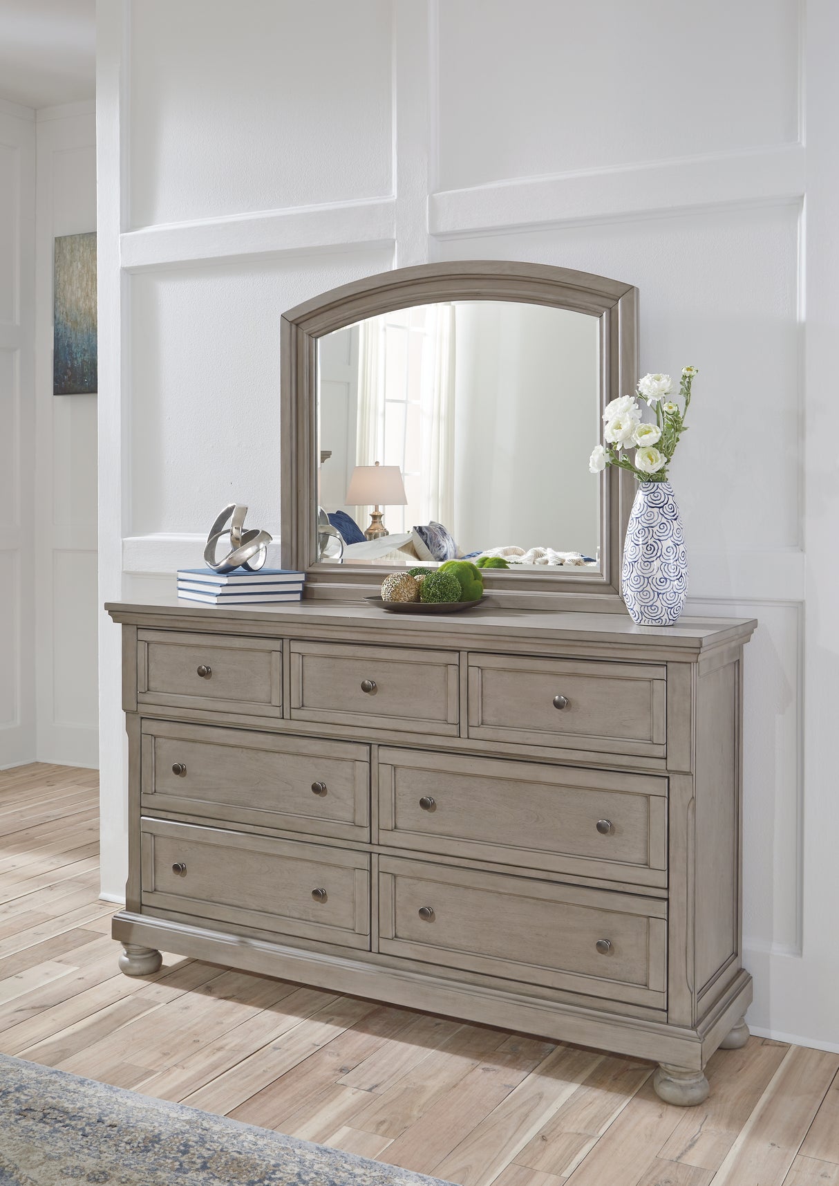 Mega Furniture - Ashley Furniture - Lettner Bedroom - Dresser and Mirror / Light Gray - B733B1
