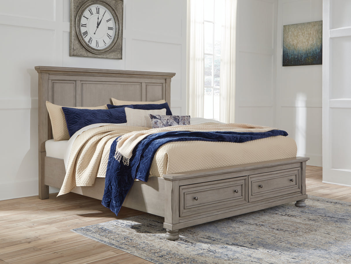 Mega Furniture - Ashley Furniture - Lettner Bedroom - California King Panel Storage bed / Light Gray - B733B35