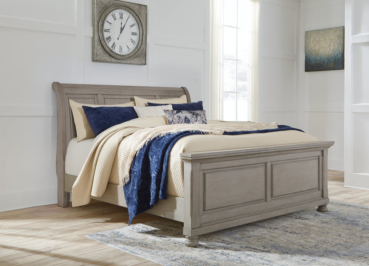 Mega Furniture - Ashley Furniture - Lettner Bedroom - Queen Sleigh Bed / Light Gray - B733B32