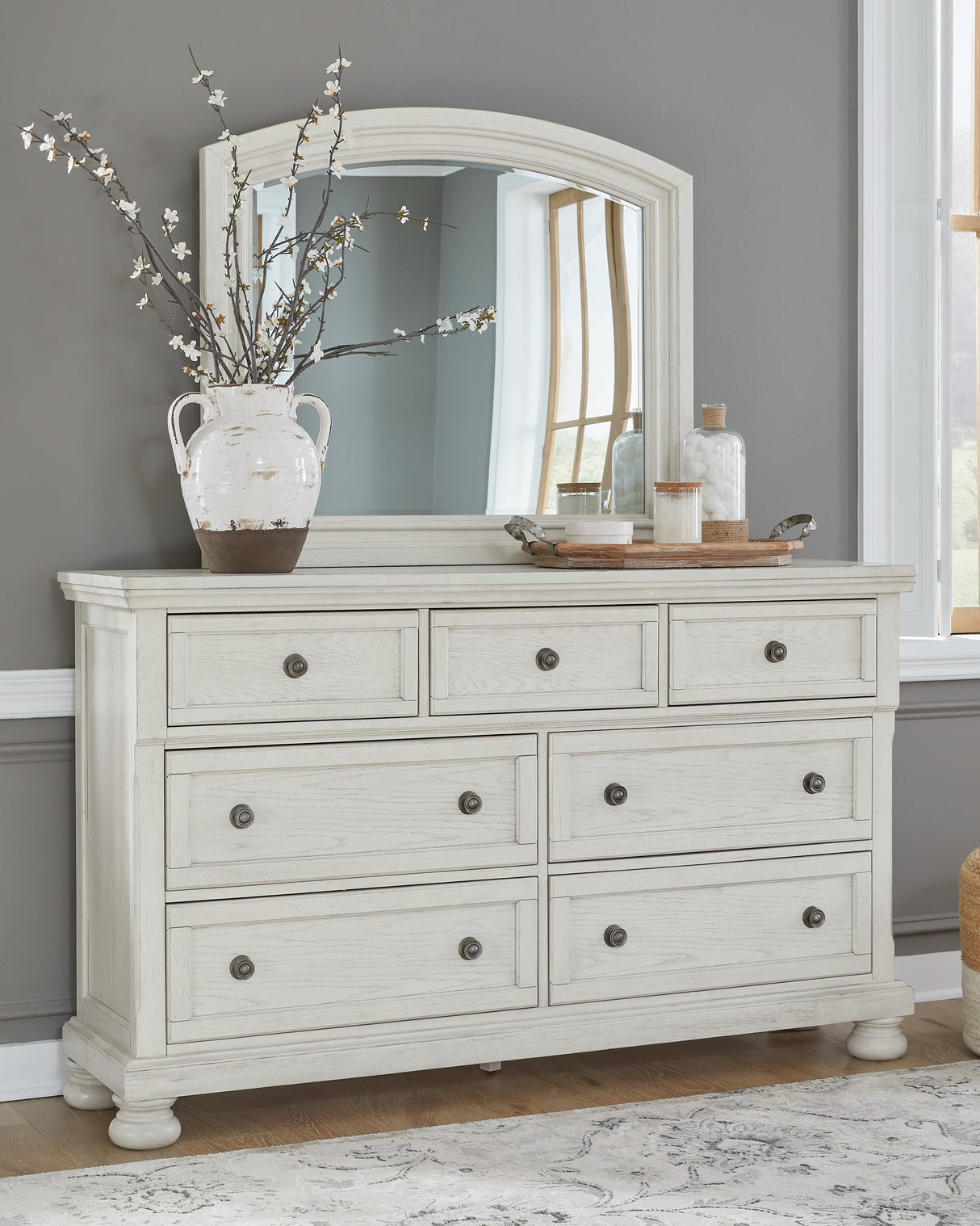 Mega Furniture - Ashley Furniture - Robbinsdale Bedroom - Dresser and Mirror / Antique White - B742B1