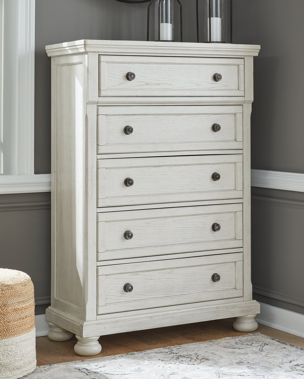 Mega Furniture - Ashley Furniture - Robbinsdale Bedroom - King Panel Storage Bed / Antique White - B742B25