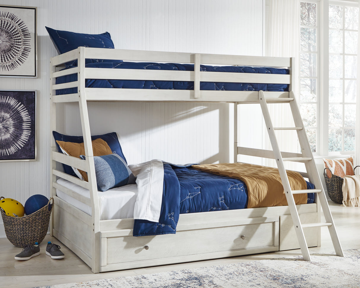 Mega Furniture - Ashley Furniture - Robbinsdale Bedroom - Twin over Full Bunk Bed with Storage / Antique White - B742B16