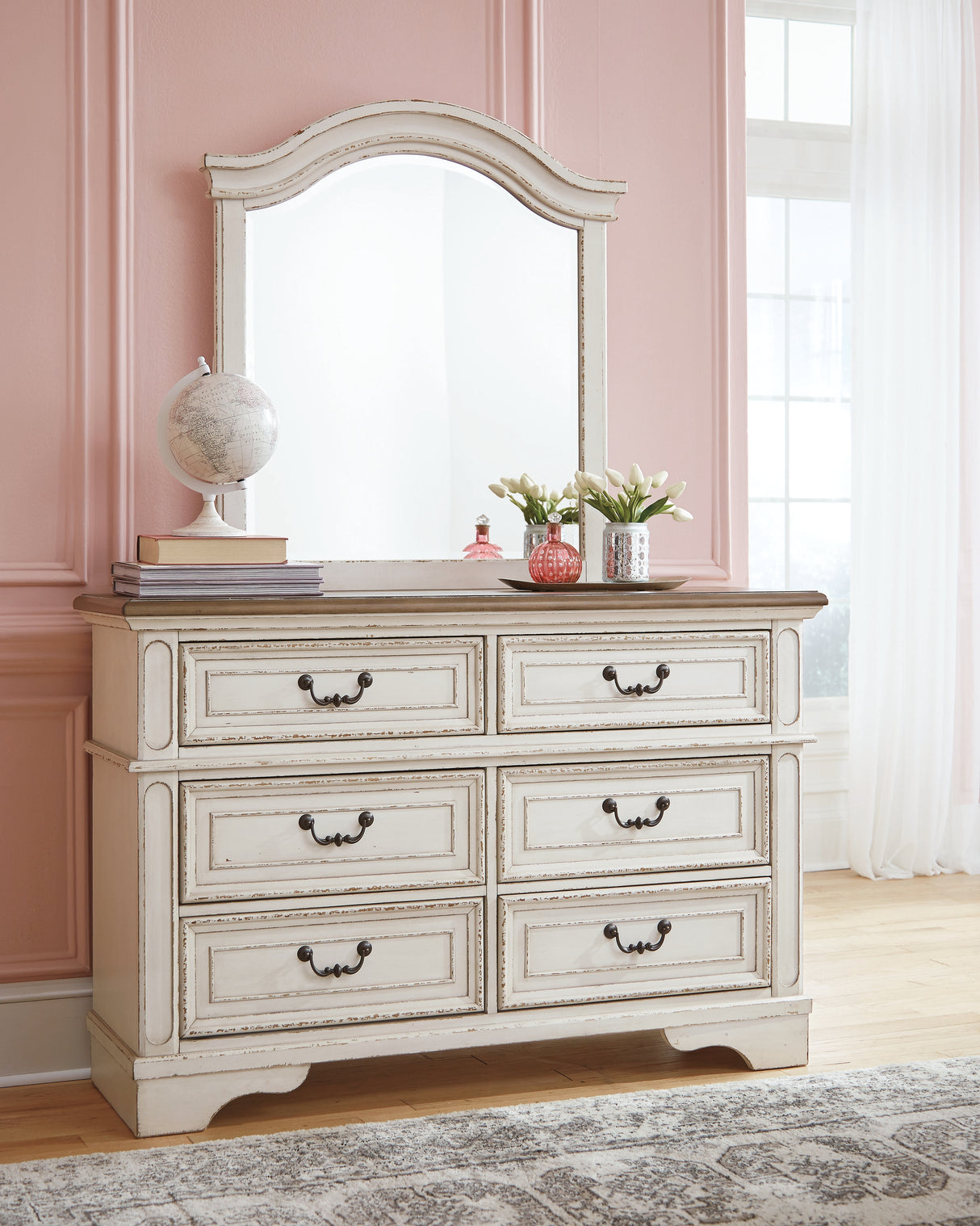 Mega Furniture - Ashley Furniture - Realyn Bedroom - Dresser and Mirror / Chipped White - B743B12