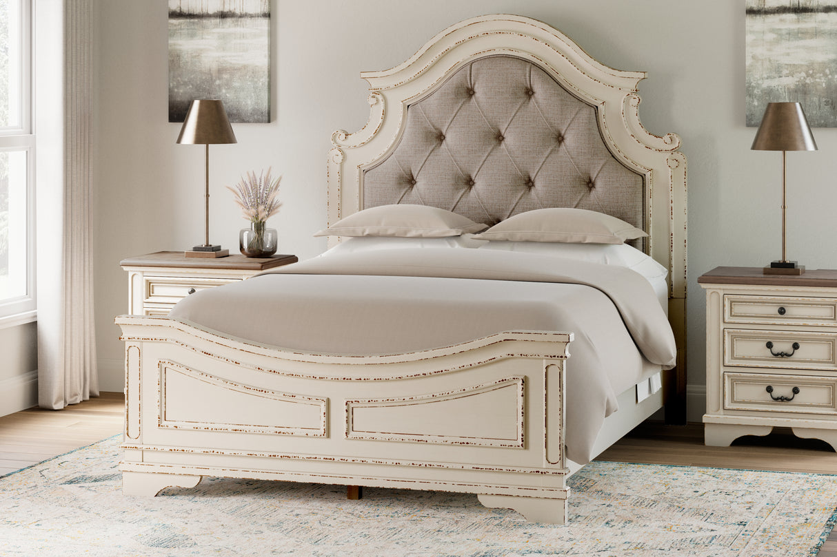 Mega Furniture - Ashley Furniture - Realyn Bedroom - Queen Upholstered Panel Bed / Chipped White - B743B2
