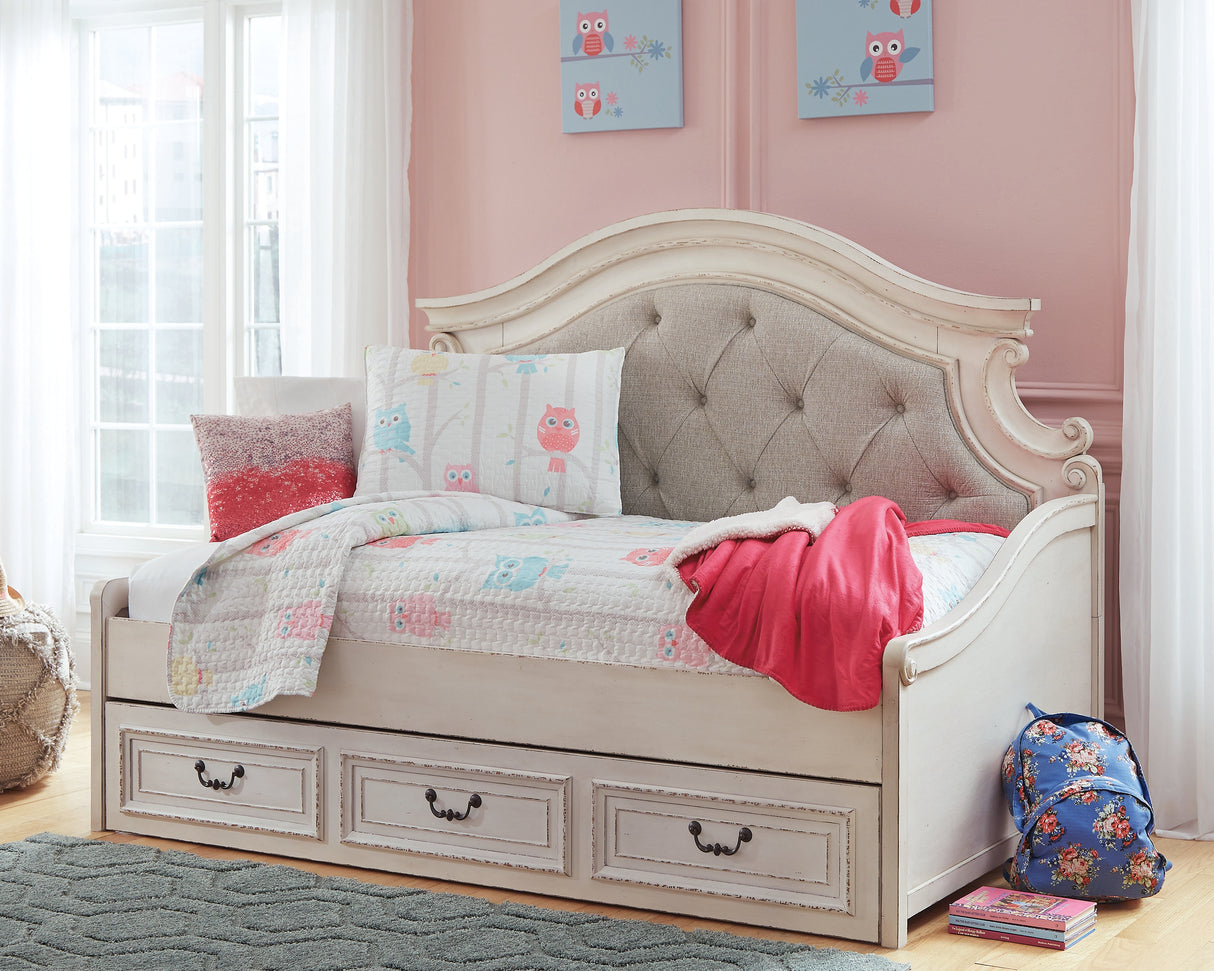 Mega Furniture - Ashley Furniture - Realyn Bedroom - Twin Day Bed with 1 Large Storage Drawer / Chipped White - B743B15