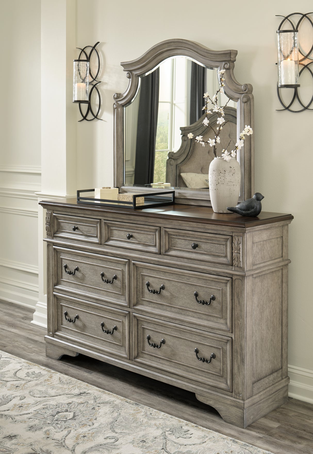 Mega Furniture - Ashley Furniture - Lodenbay Bedroom - Dresser and Mirror / Antique Gray/Brown - B751B1