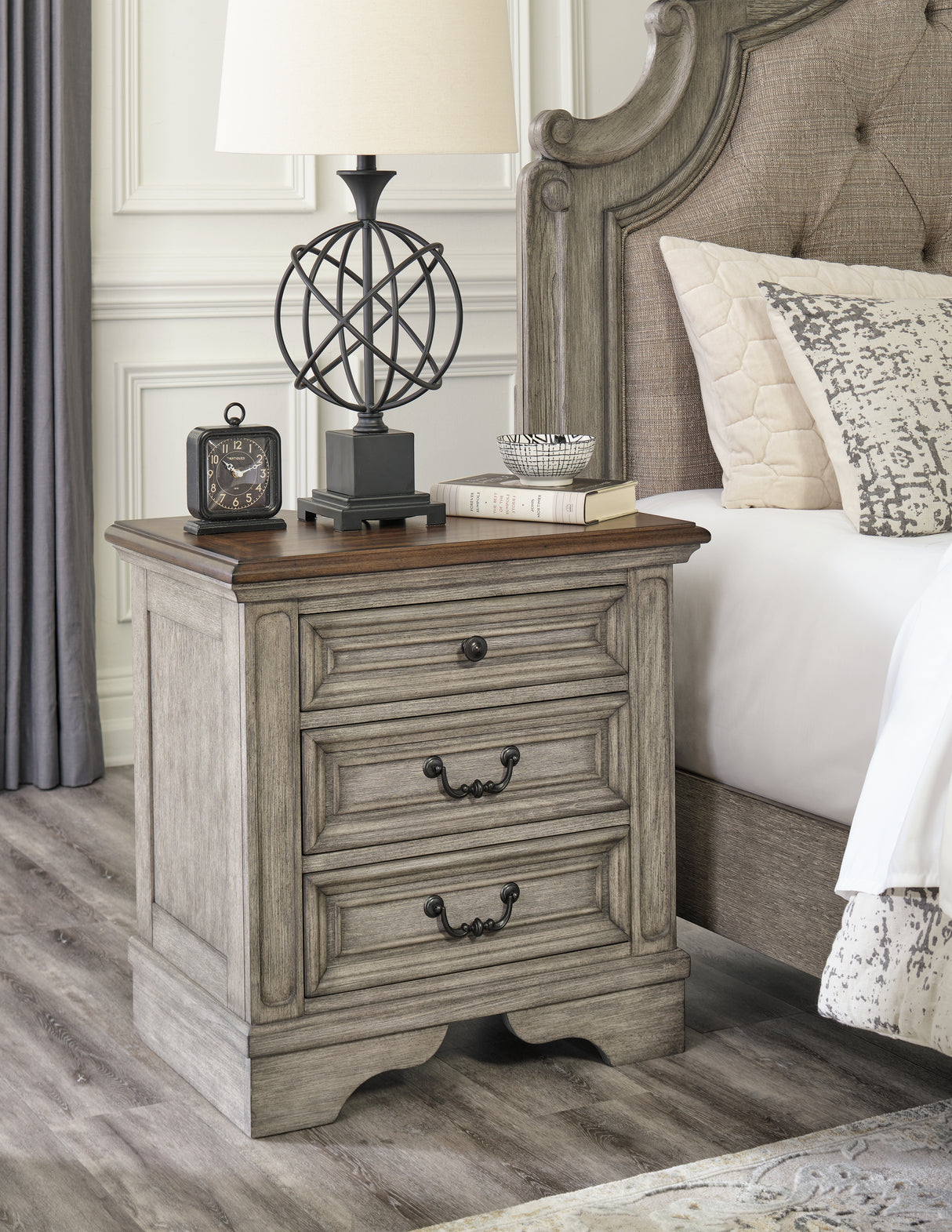 Mega Furniture - Ashley Furniture - Lodenbay Bedroom - Three Drawer Night Stand / Antique Gray/Brown - B751-93