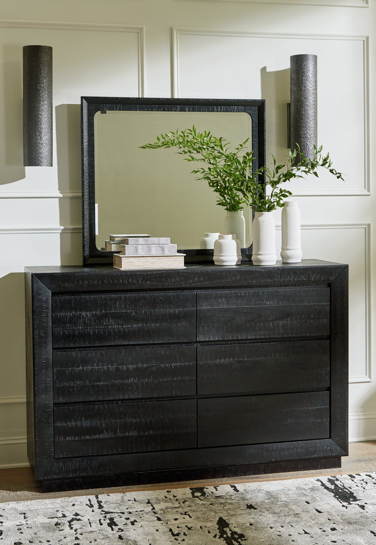 Mega Furniture - Ashley Furniture - Londer Bedroom - Dresser and Mirror / Black - B768B1